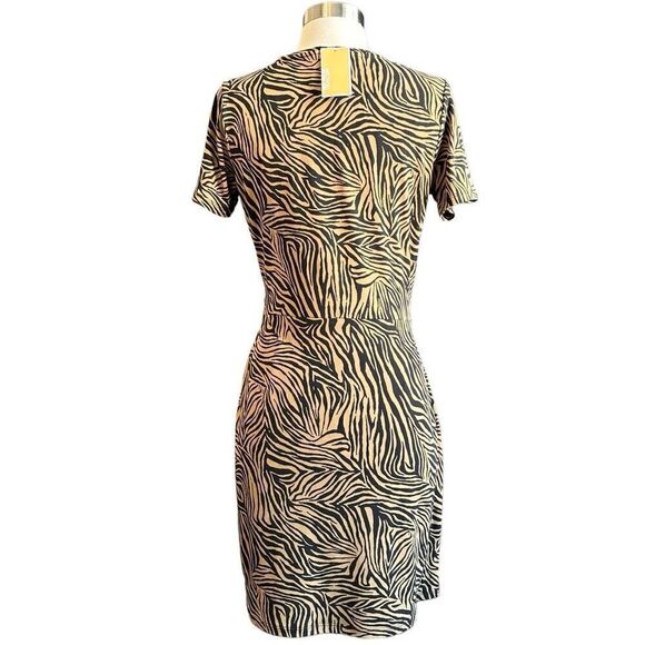 NWT Michael Kors Zebra Print Logo Ring Buckle Short Sleeve Half Wrap Dress - Picture 5 of 7